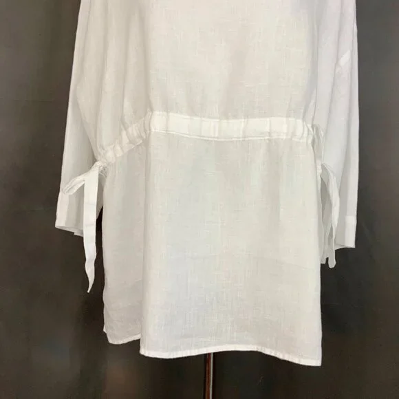 Eileen Fisher Handkerchief Linen Drawstring 3/4 Sleeves Top White Sz L - Picture 5 of 16